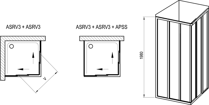 Eckeinstieg Duschgleittür Supernova ASRV3 + ASRV3