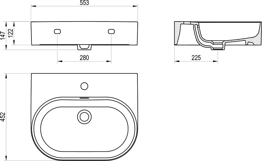 Lavabo mural Ceramic Slim Wall O, N