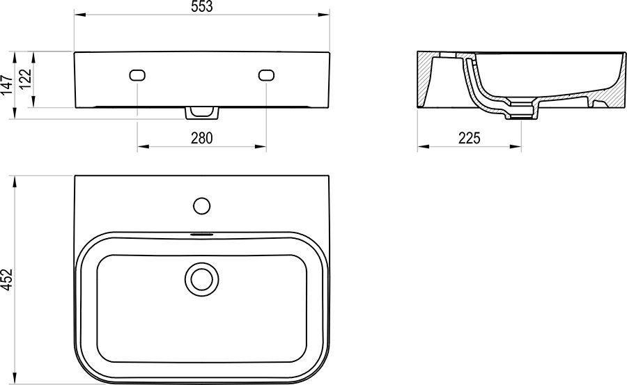 Lavabo mural Ceramic Slim Wall R, N