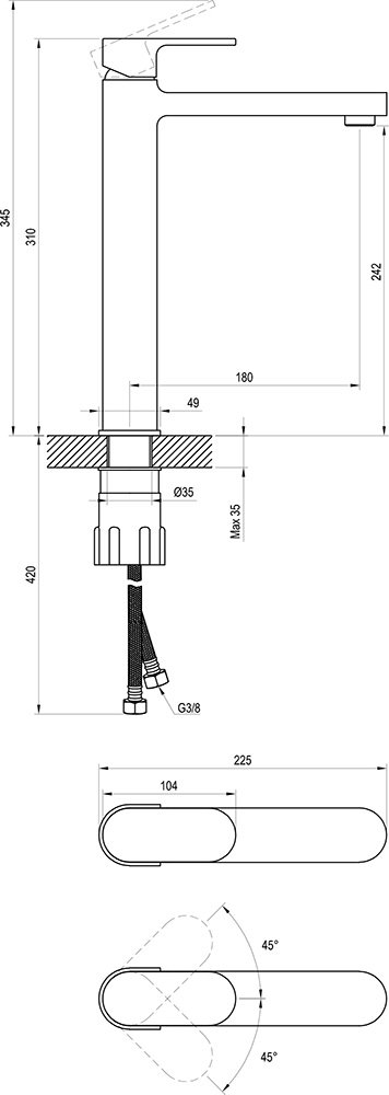 Mitigeur pour lavabo sur pied 310 mm, sans bonde