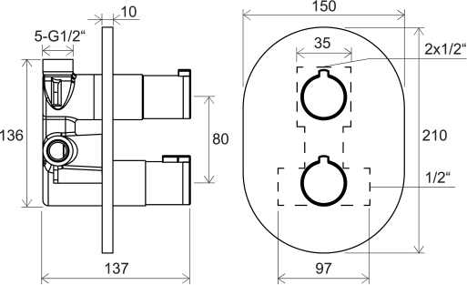 Thermostatische Unterputzbatterie Chrome für Wanne/Dusche mit Umstellung