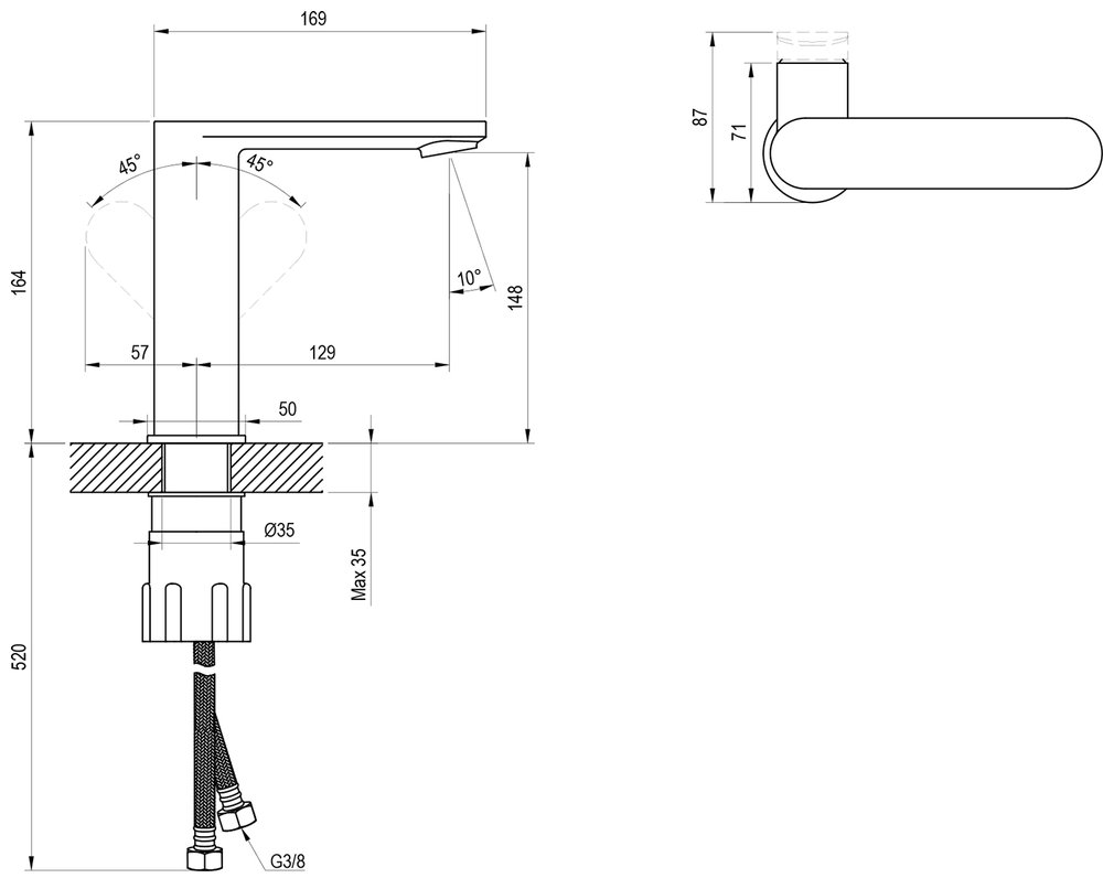 Mitigeur de lavabo Chrome II, avec levier latéral CR II 014.02