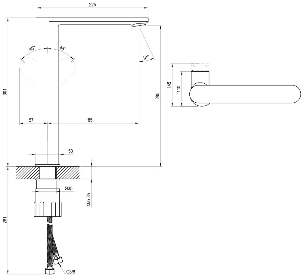Mitigeur de lavabo Chrome II, avec levier latéral CR II 015.02