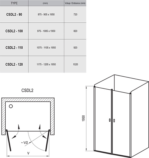 Porte de douche Chrome CSDL2