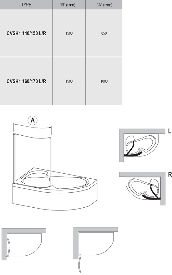 Paravent de baignoire CVSK1 Rosa