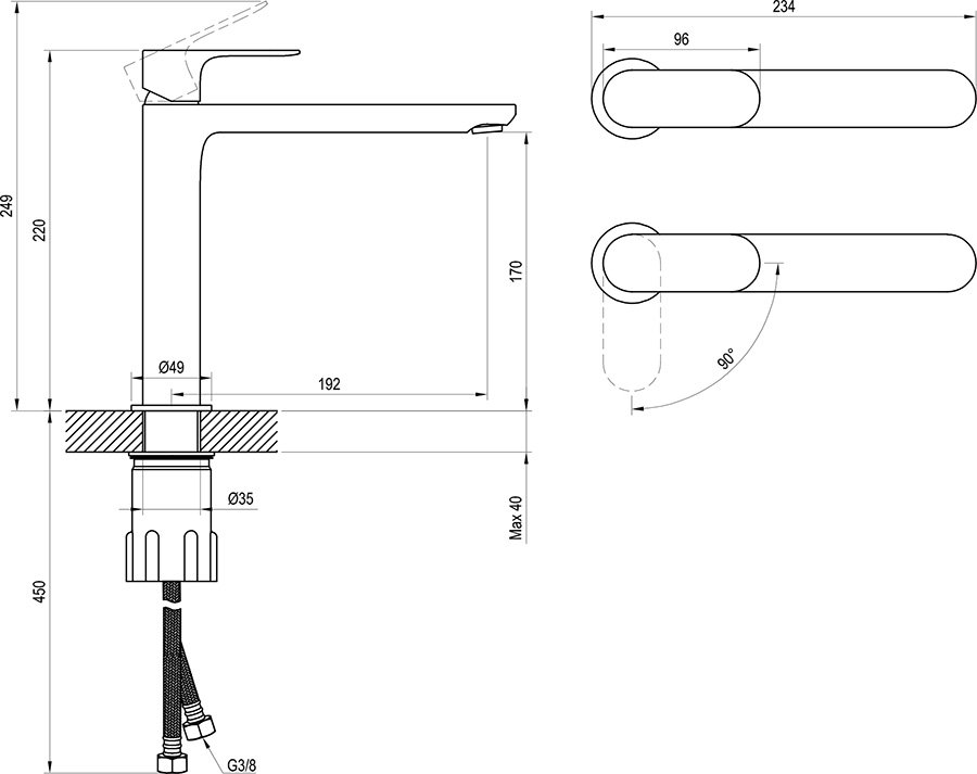 Mitigeur de vasque sur pied 220 mm Eleganta BeCool EL 014.01