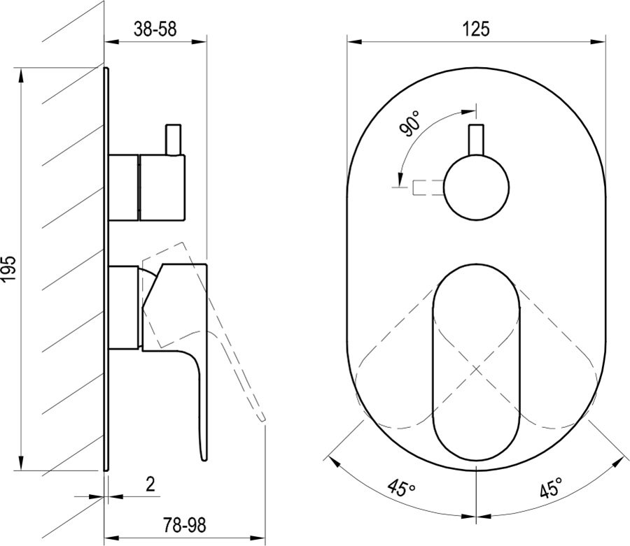 Eleganta EL 065.00-Unterputzarmatur mit Umsteller, für R-Box