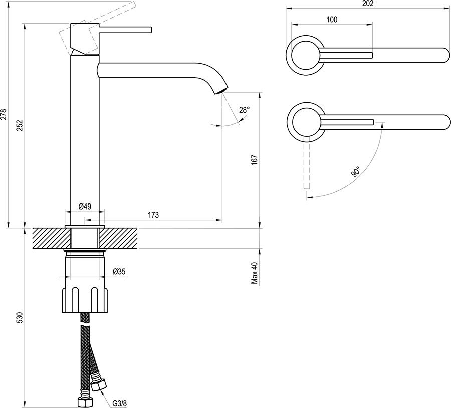 Mitigeur de vasque sur pied 250 mm Espirit BeCool