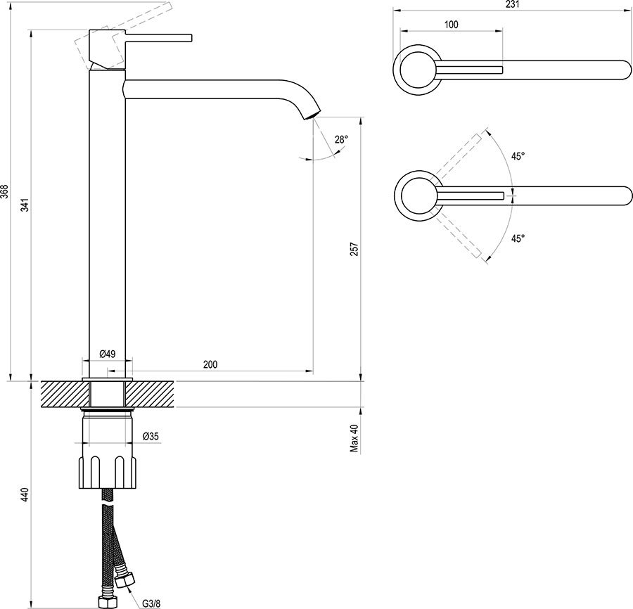 Mitigeur de vasque sur pied Espirit 340 mm, sans bonde ES 015.00