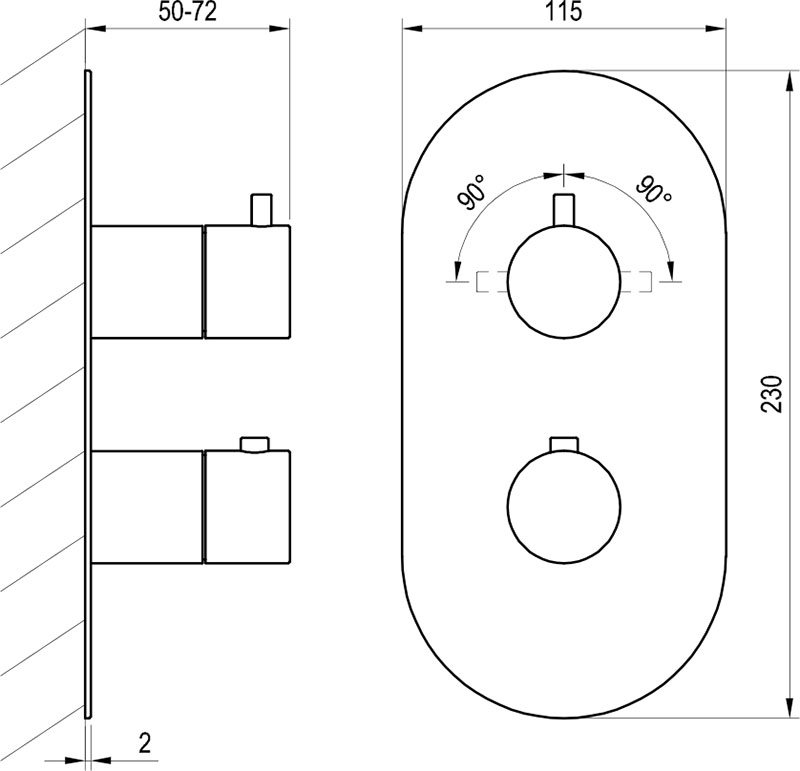 Espirit ES 063.00-Thermostat-Unterputzarmatur mit Umsteller, für R-Box