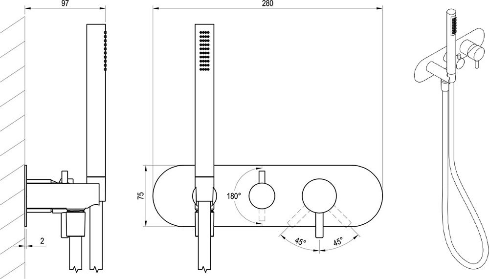 Espirit ES 065.00-Unterputzarmatur mit Umsteller, mit Set, für R-Box