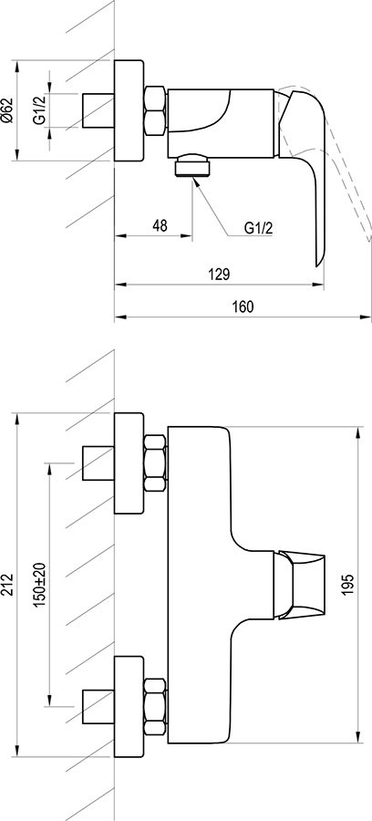 Mitigeur mural de douche Flat 150 mm