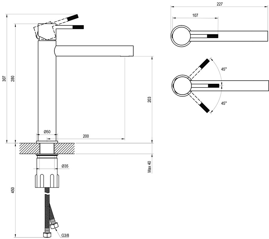 Einlocharmatur für waschenbecken Nox NX 015.00