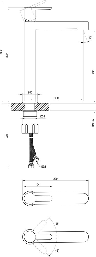 Einhand-Waschtischbatterie Puri ohne Ablaufgarnitur 320 mm