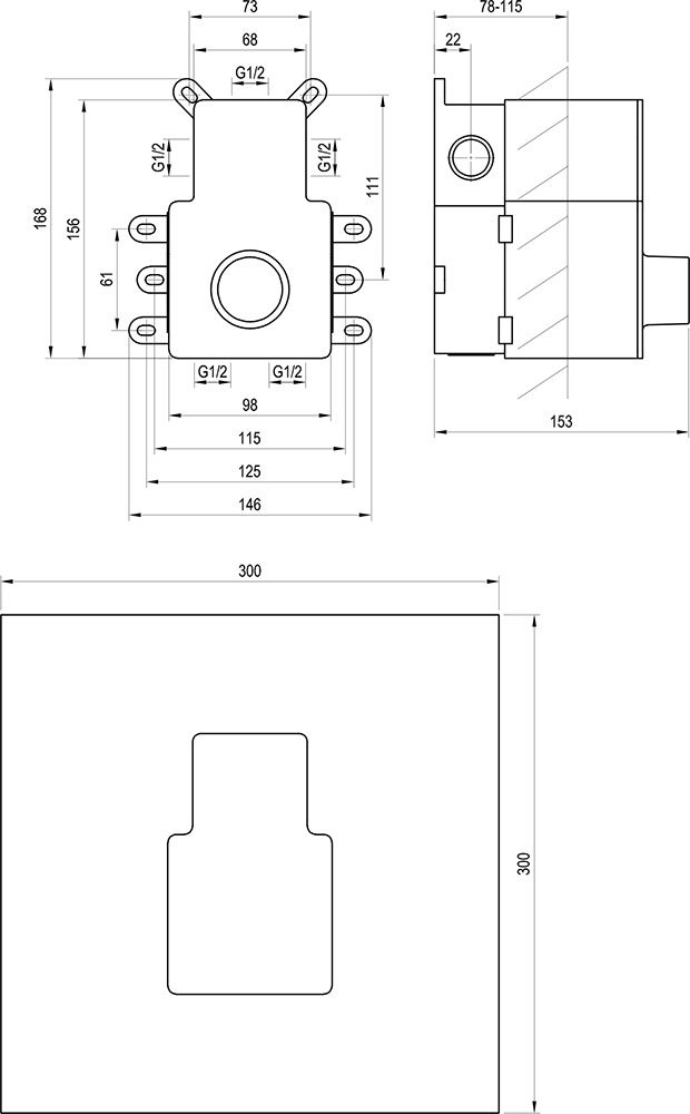 R-Box Vertical O2/O3, Grundkörper für 2- und 3-Wege-Unterputzarmaturen