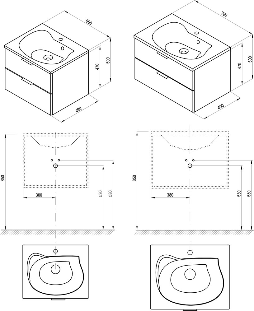 Armoire sous vasque SD Rosa II avec poignées