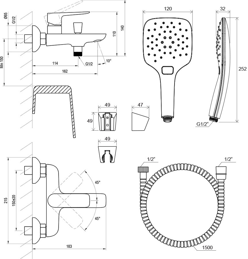 Wannen-Wandarmatur Classic CL 022 mit Duschset