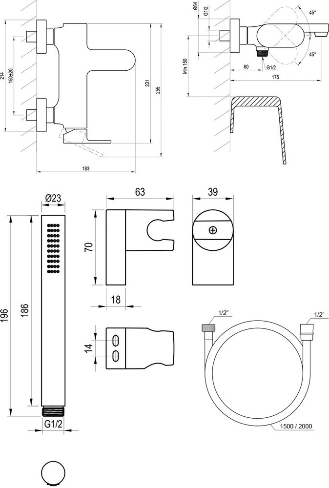Wannen-Wandarmatur Eleganta EL 022 mit Duschset