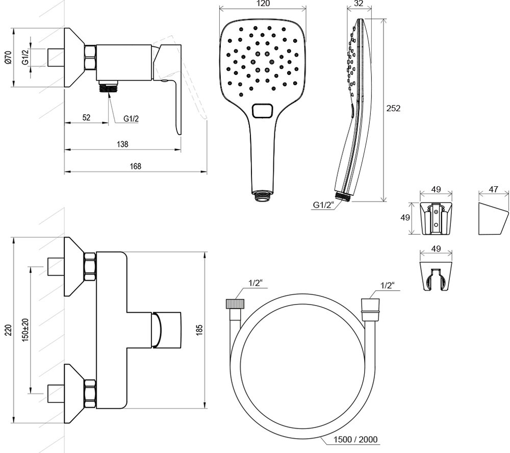 Dusch-Wandarmatur Solar SL 032 mit Duschset