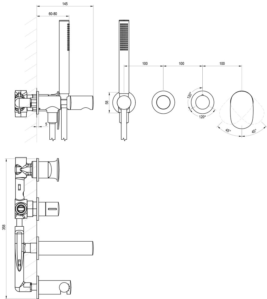 Unterputz-3-Wege-Armatur Spring SG 068, mit Duschset