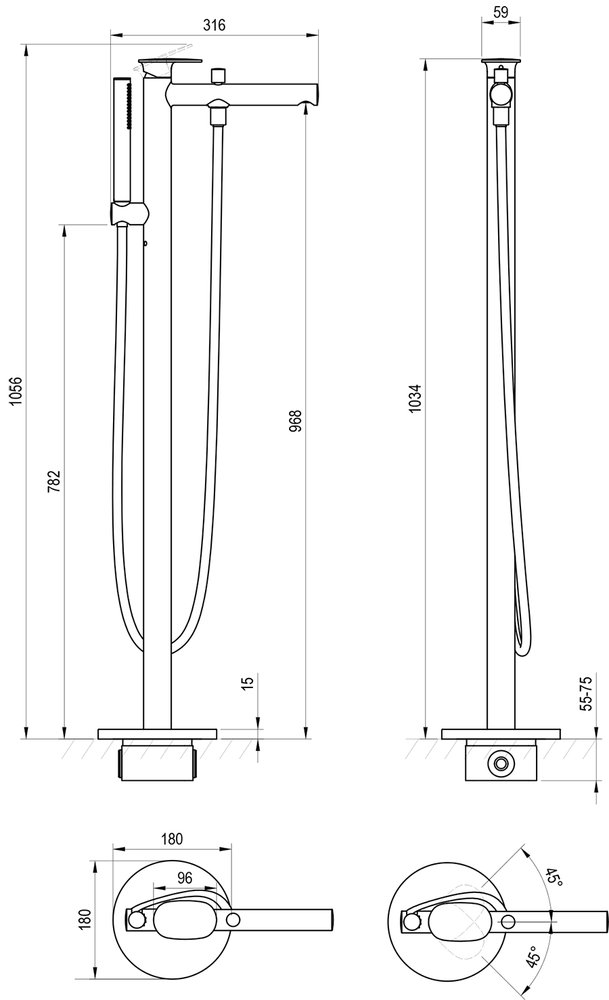 Colonne mélangeur pour baignoire Spring SG 080.00