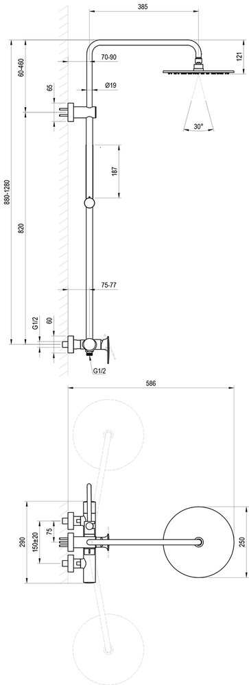 Duschsystem Brause Spring SG 098, nicht thermostatisch