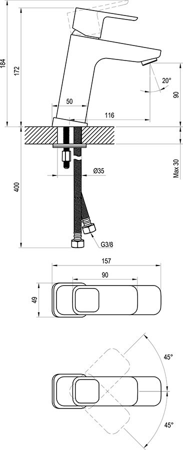 Einhand-Waschtischbatterie 10° ohne Ablaufgarnitur 170 mm