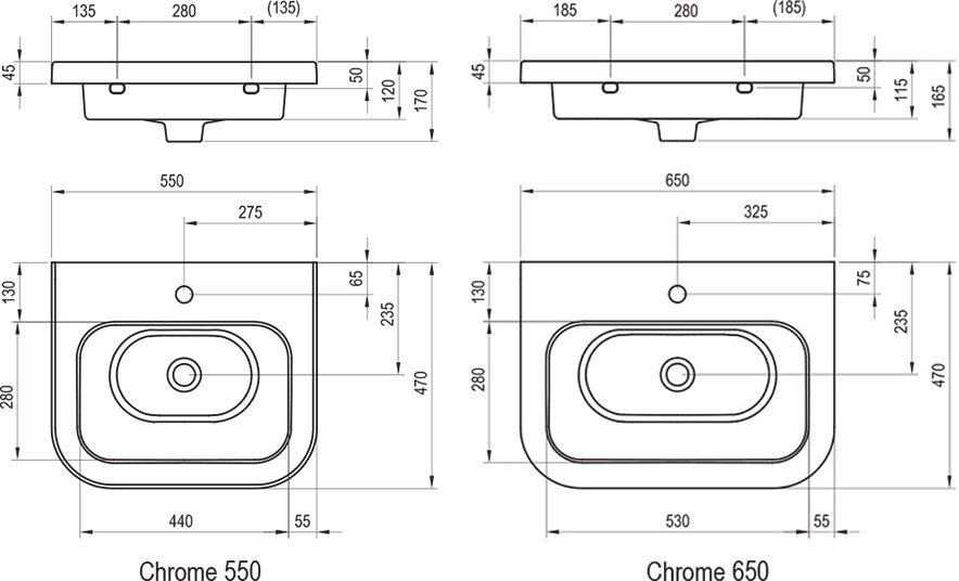 Lavabo en céramique Chrome 550/650