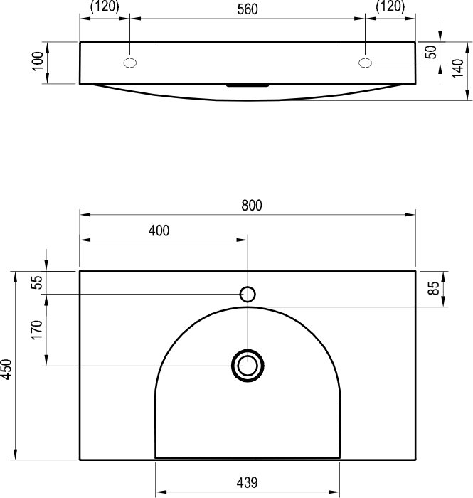 Lavabo Lite 80/45 S, avec trou