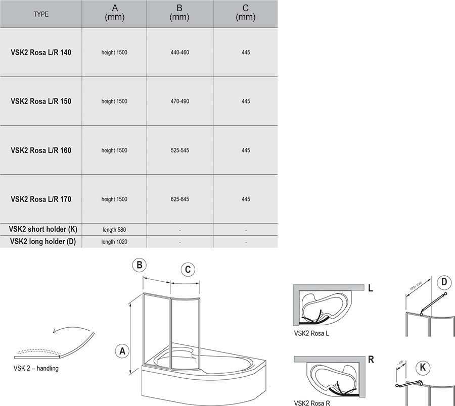 Paravent de baignoire VSK2 Rosa